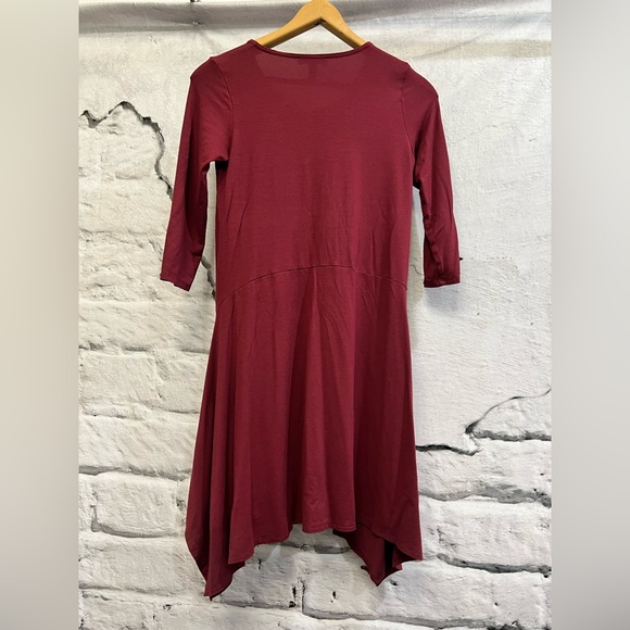 Eileen Fisher Asymmetrical Hem 3/4 Sleeve Passion Flower Scoop-Neck Jersey Dress - Picture 6 of 7